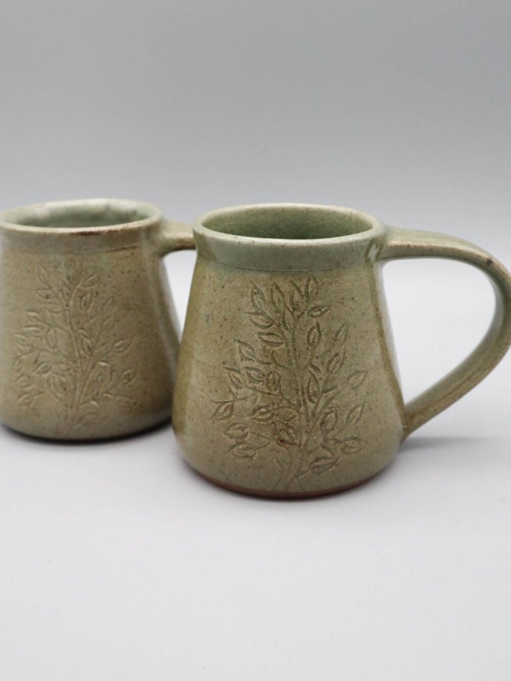 2 Rajana Art Pottery Fair Trade Stoneware Coffee Mugs Botanical Farmhouse Rustic